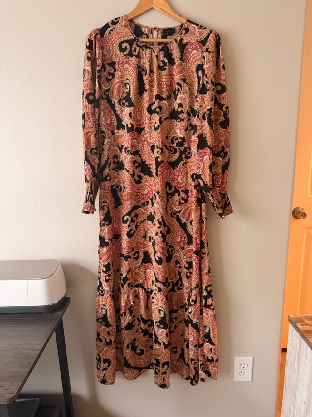Who What Wear Black Maxi Dress with Rust & Cream Paisley